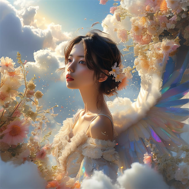 我欲穿花寻路，直入白云深处，浩气展虹霓。